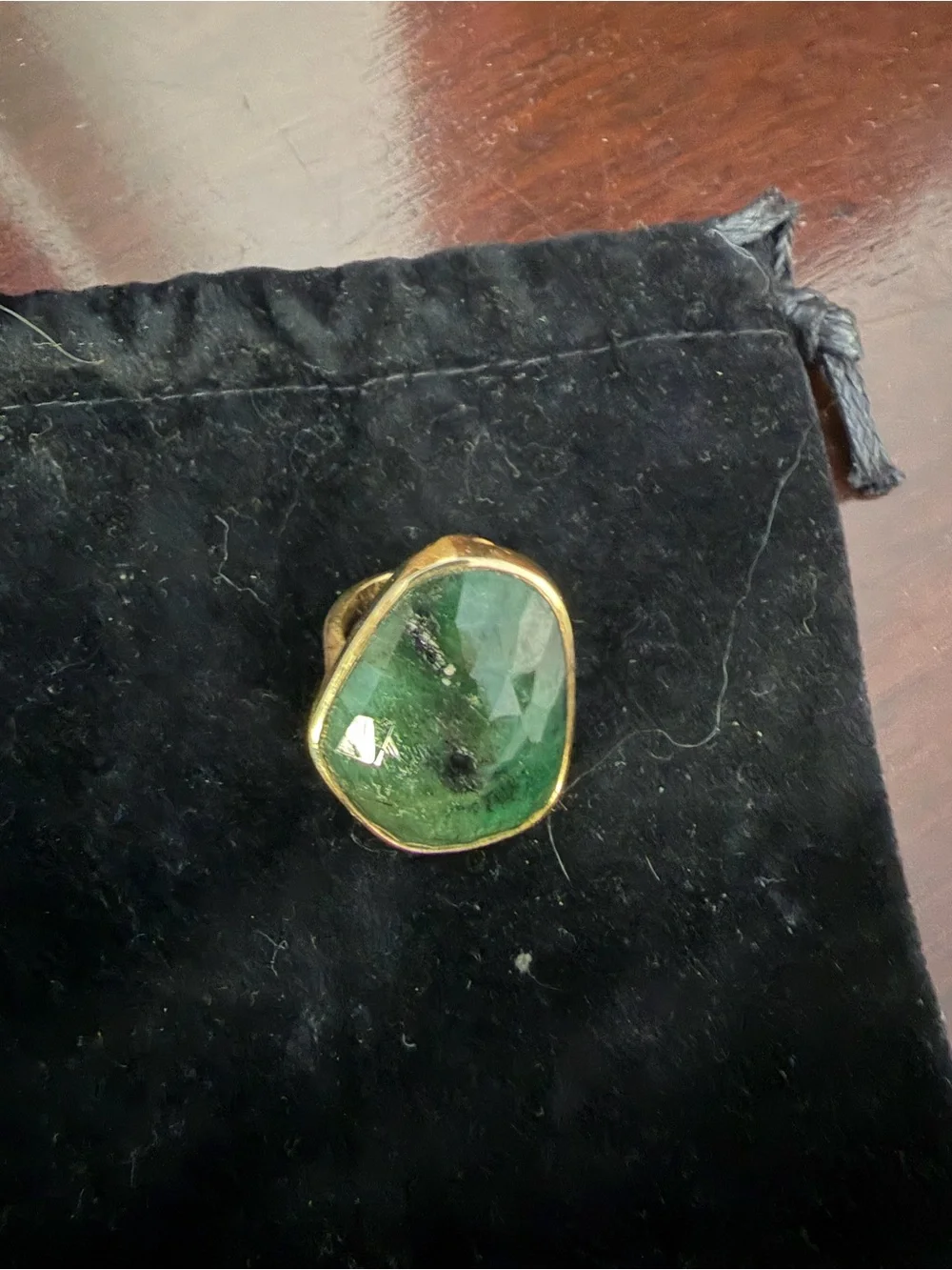 Gold vermeil with raw polished emerald ring